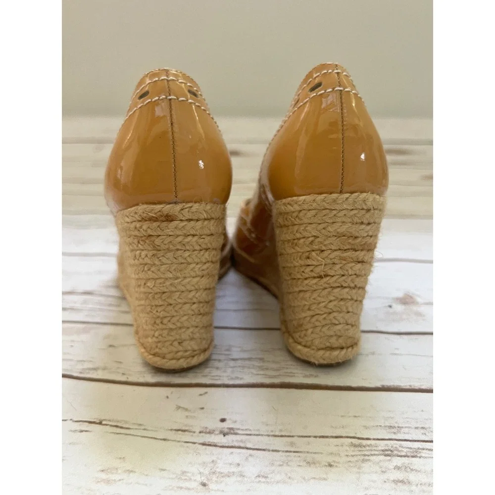 LK Bennett Espadrille Wedges Tan Patent Leather Brogue Detail EU 36 US 6